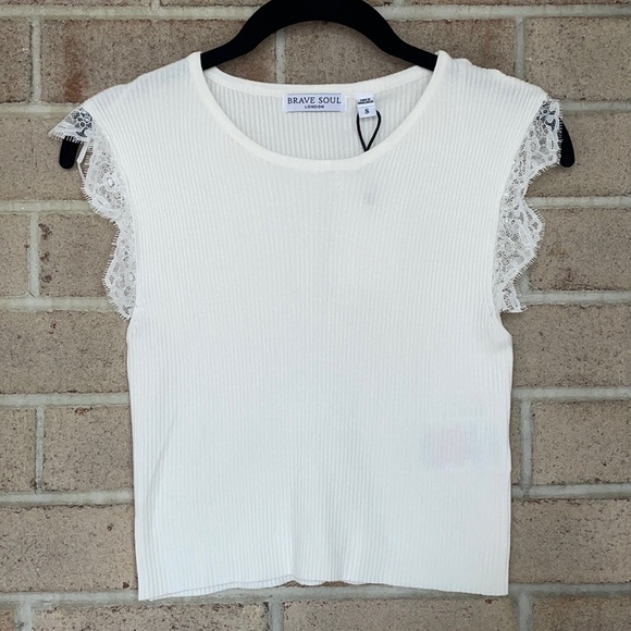 ASOS White Lace Trim Knit Top